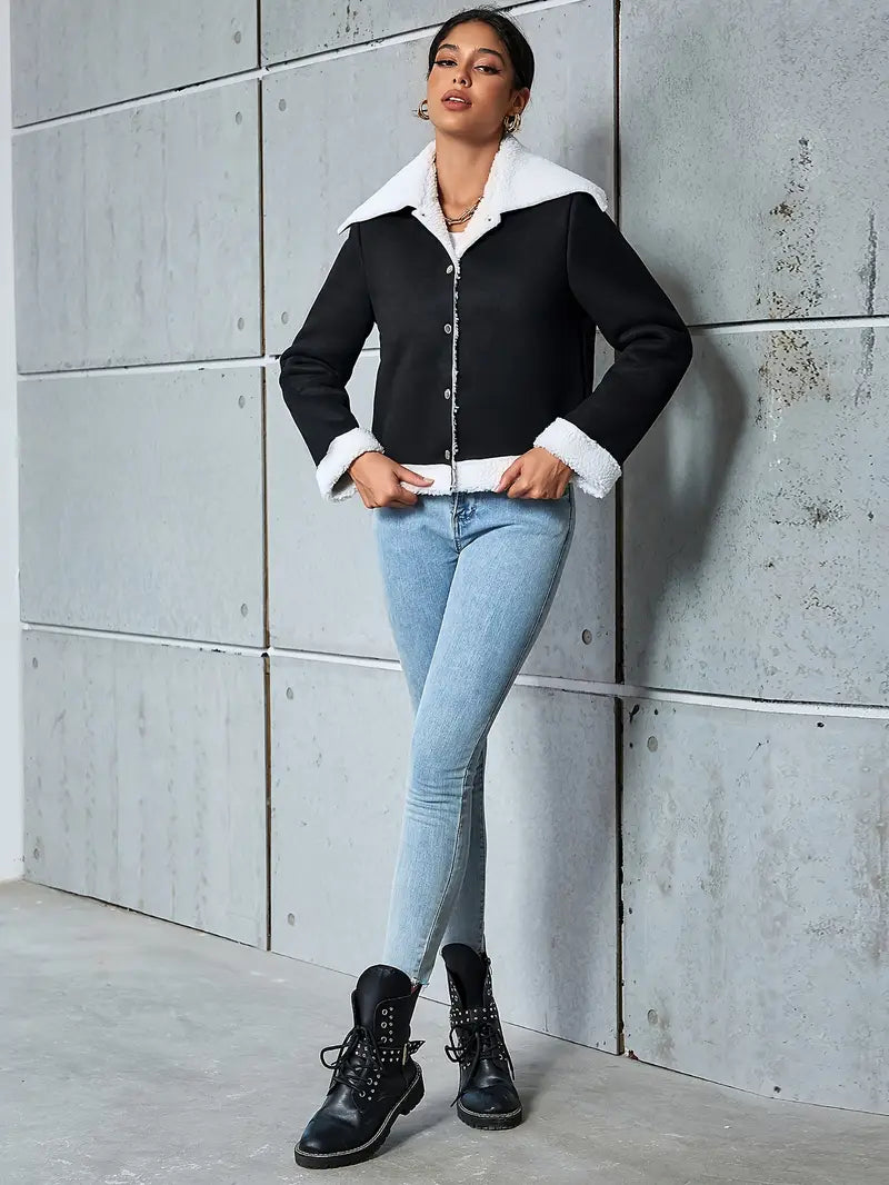 Plüschgefütterte Vintage-Jacke für Damen